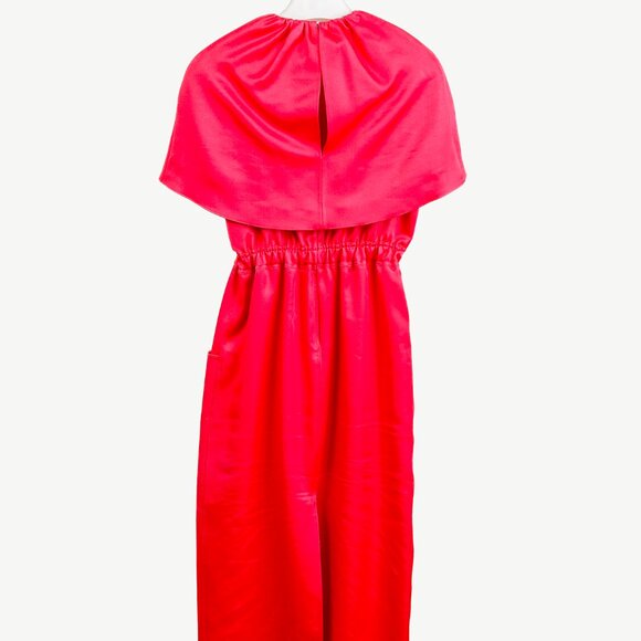 Brandon Maxwell AW/19 Fuschia Silk-Shantung Cape-Sleeve Midi Dress - Picture 2 of 11